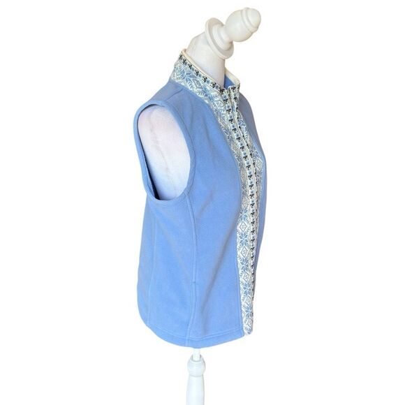 LL Bean Vest Jacket Blue Nordic Snowflake Fleece Mock Neck Full Zip Womens Med - Picture 4 of 12